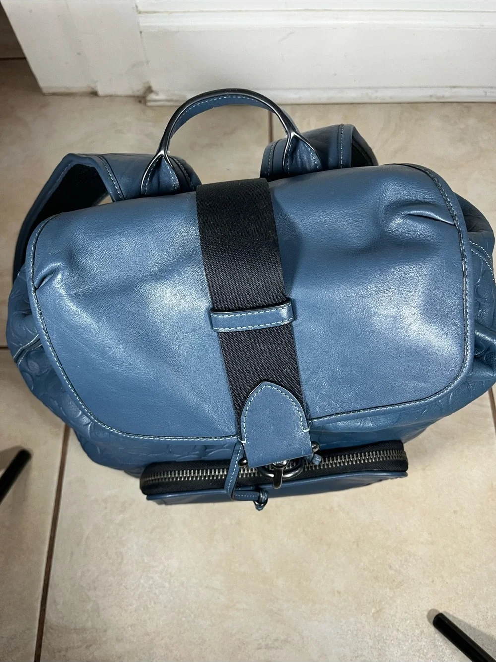 Coach Men/Womens Embossed Signature Leather Backpack in Blue